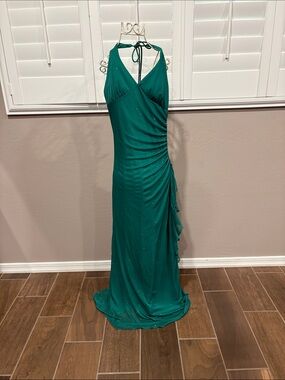 Emerald Halter Ruched Evening Gown